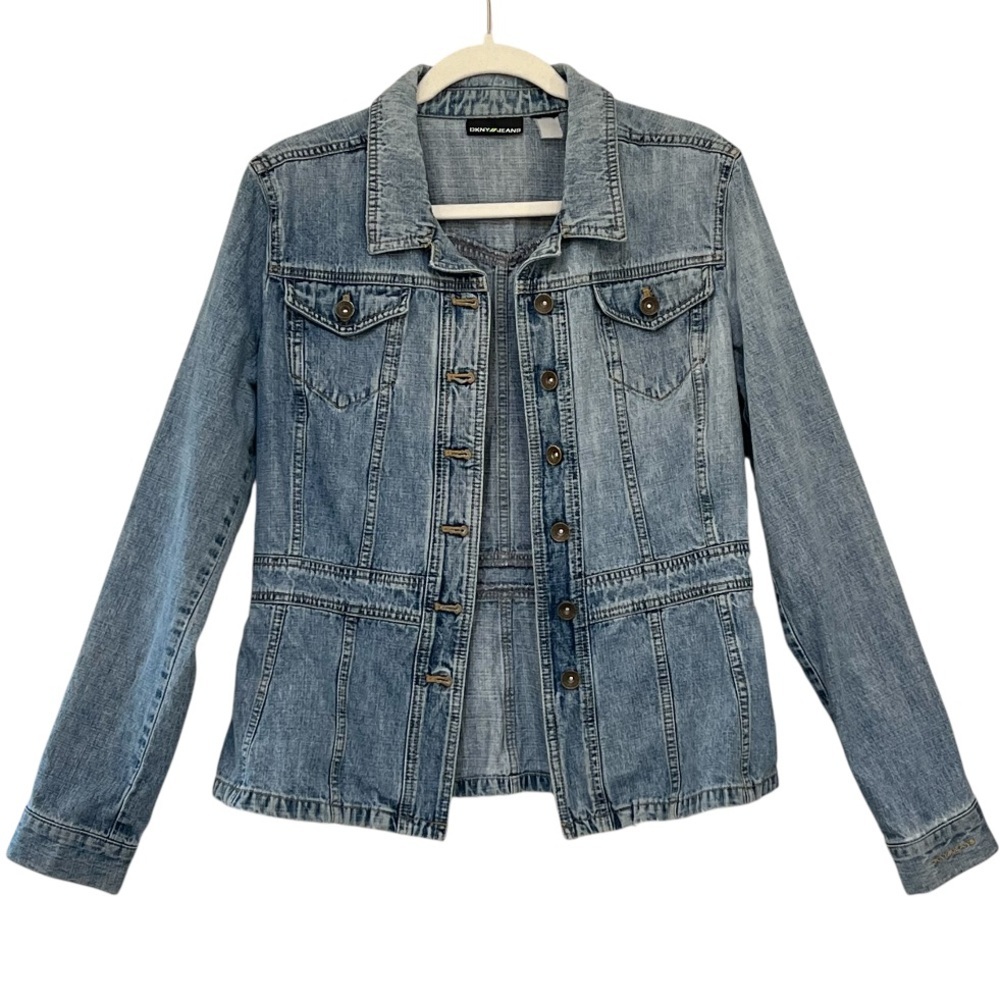 DKNY Jeans Y2K Denim Jacket Button Front Embroidered Cuff
